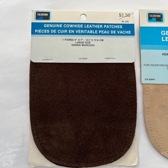 3 Pkgs Leather Sew-On Patches Genuine Cowhide 2 Tan & 4 Brown Perforated Vintage - Picture 3 of 4